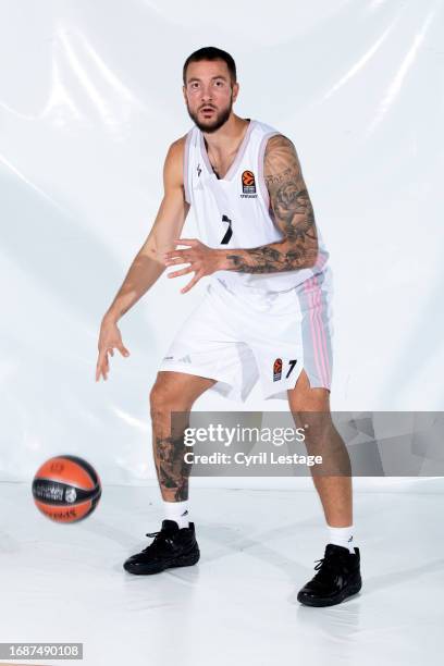 Joffrey Lauvergne, #7 poses during 2023/2024 Turkish Airlines EuroLeague Media Day LDLC Asvel Villeurbanne at The Astroballe on September 20, 2023 in...