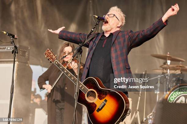 Bridget Regan and Dave King of Flogging Molly perform at Riot Fest 2023 at Douglass Park on September 17, 2023 in Chicago, Illinois.