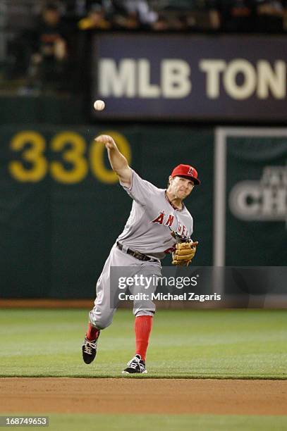 Brendan Harris of the Los Angeles Angels of Anaheim fields during the game against the Oakland Athletics at O.co Coliseum on April 29, 2013 in...