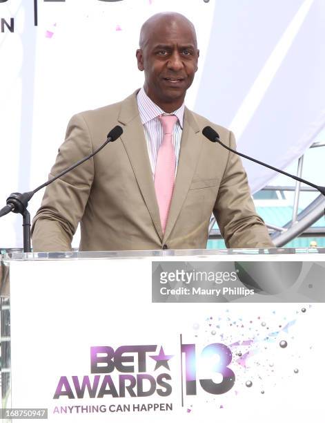 Stephen Hill speaks onstage during the BET Awards 2013 Press Conference at Icon Ultra Lounge on May 14, 2013 in Los Angeles, California.