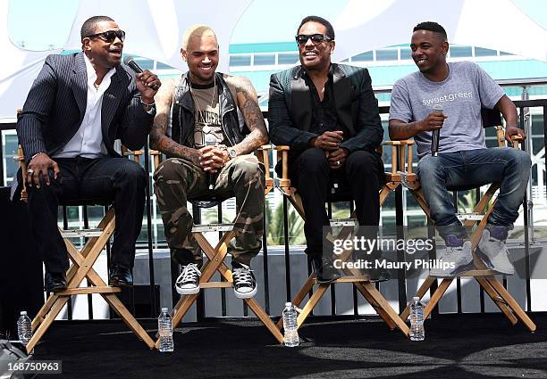 Chris Tucker, Chris Brown, Charlie Wilson and Kendrick Lamar attend the BET Awards 2013 Press Conference at Icon Ultra Lounge on May 14, 2013 in Los...