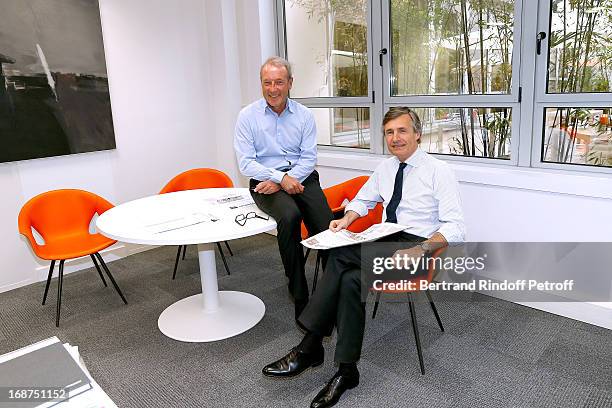 Of L'Opinion Christophe Chenut and President of L'Opinion Nicolas Beytout attend 'L'Opinion' Newspaper Launch Party on May 14, 2013 in Paris, France.