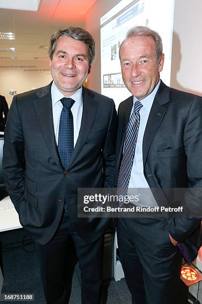 Franck Louvrier and CEO of L'Opinion Christophe Chenut attend 'L'Opinion' Newspaper Launch Party on May 14, 2013 in Paris, France.