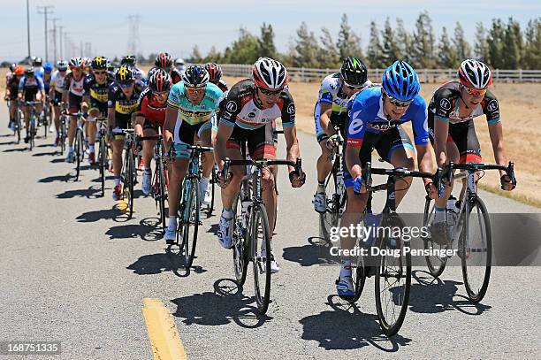 David Zabriskie of the USA riding for Garmin-Sharp and Jens Voigt of Germany riding for Radioshack Leopard Trek work at the front of a breakaway of...