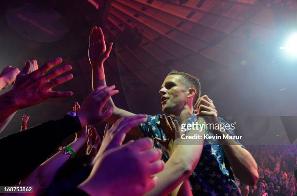 Brandon Flowers performs during The Killers "Battle Born" tour at Madison Square Garden on May 14, 2013 in New York City.