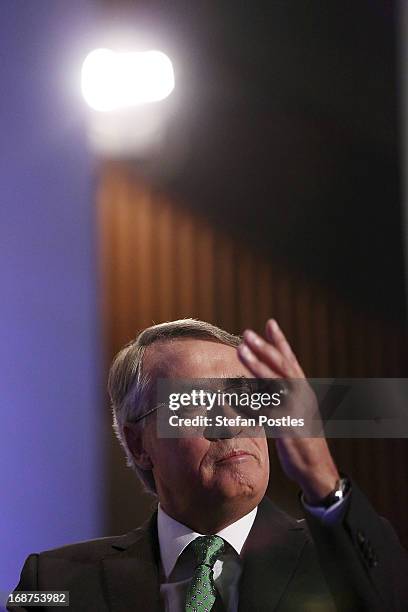 Deputy Prime Minister and Treasurer Wayne Swan delivers his post Budget Press Club address in the Great Hall on May 15, 2013 in Canberra, Australia....