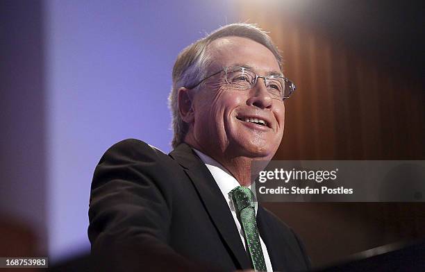 Deputy Prime Minister and Treasurer Wayne Swan delivers his post Budget Press Club address in the Great Hall on May 15, 2013 in Canberra, Australia....