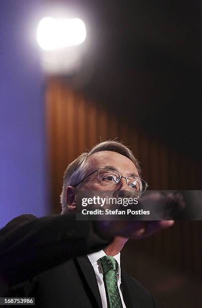 Deputy Prime Minister and Treasurer Wayne Swan delivers his post Budget Press Club address in the Great Hall on May 15, 2013 in Canberra, Australia....