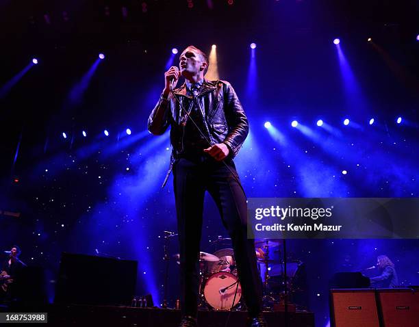 Brandon Flowers performs during The Killers "Battle Born" tour at Madison Square Garden on May 14, 2013 in New York City.