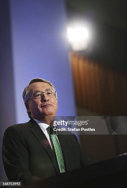 Deputy Prime Minister and Treasurer Wayne Swan delivers his post Budget Press Club address in the Great Hall on May 15, 2013 in Canberra, Australia....