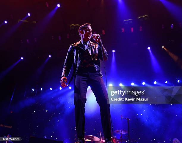 Brandon Flowers performs during The Killers "Battle Born" tour at Madison Square Garden on May 14, 2013 in New York City.