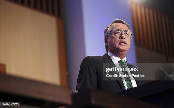 Deputy Prime Minister and Treasurer Wayne Swan delivers his post Budget Press Club address in the Great Hall on May 15, 2013 in Canberra, Australia....