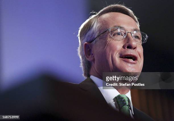 Deputy Prime Minister and Treasurer Wayne Swan delivers his post Budget Press Club address in the Great Hall on May 15, 2013 in Canberra, Australia....