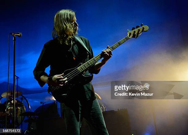 Mark Stoermer performs during The Killers "Battle Born" tour at Madison Square Garden on May 14, 2013 in New York City.