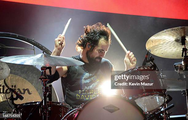 Ronnie Vannucci, Jr. Performs during The Killers "Battle Born" tour at Madison Square Garden on May 14, 2013 in New York City.