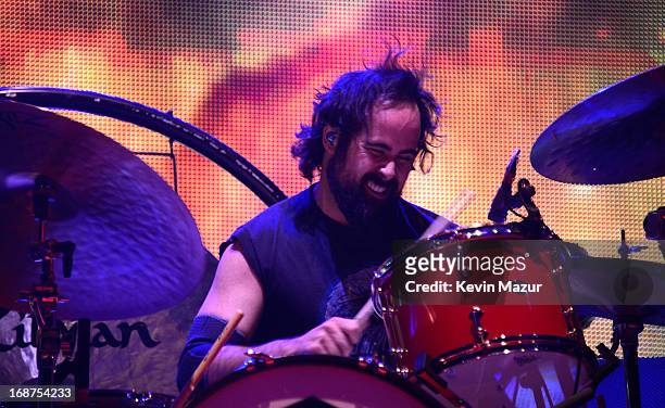 Ronnie Vannucci, Jr. Performs during The Killers "Battle Born" tour at Madison Square Garden on May 14, 2013 in New York City.
