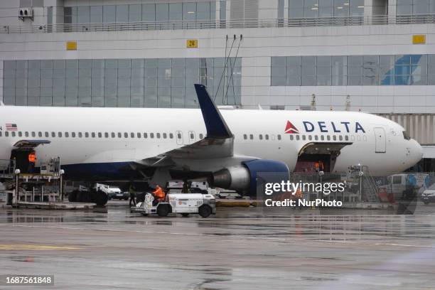 Delta Air Lines Boeing 767-300 at Brussels Airport, IATA: BRU, ICAO: EBBR, also informally called Brussels-National Airport or Brussels-Zaventem...