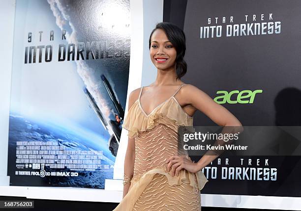 Actress Zoe Saldana arrives at the Premiere of Paramount Pictures' "Star Trek Into Darkness" at Dolby Theatre on May 14, 2013 in Hollywood,...