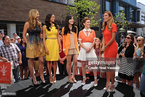 Jes Macallan, Rochelle Aytes, Yunjin Kim Alyssa Milano and Renee Bargh visit "Extra" at The Grove on May 14, 2013 in Los Angeles, California.