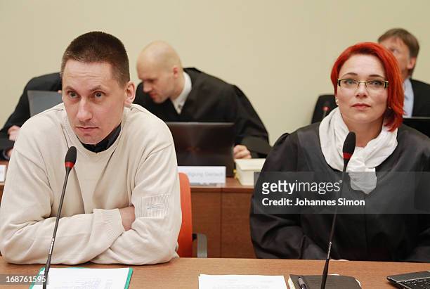 Defendant Ralf Wohlleben and his lawyer Nicole Schneiders waits in the courtroom on day three of the NSU neo-Nazis murder trial at the...