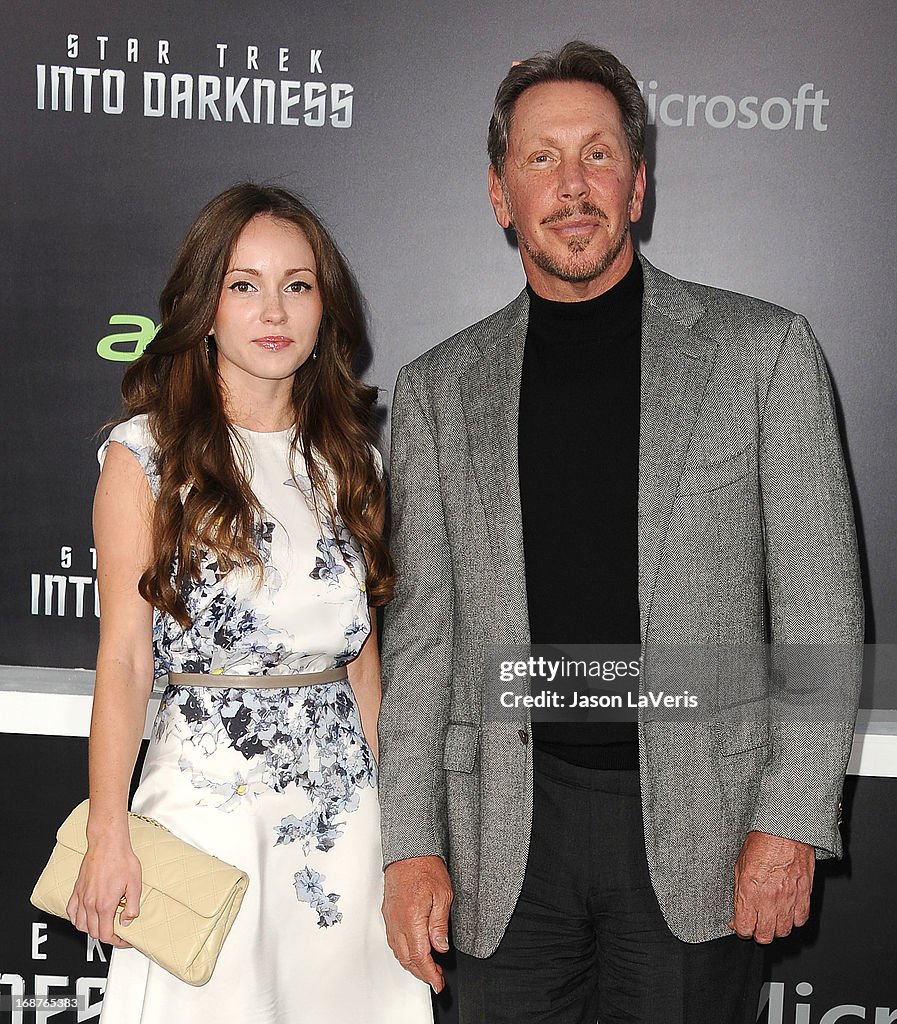 Larry Ellison and Nikita Kahn attend the premiere of "Star Trek Into