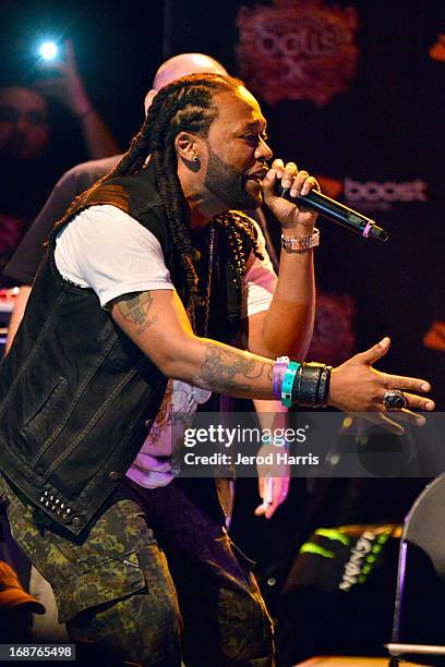 Rapper Supernatural performs at the 2013 Rock The Bells lineup at the Rock The Bells 2013 press conference and launch party at House of Blues Sunset...