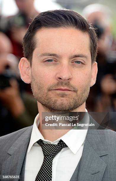 Actor Tobey Maguire attends 'The Great Gatsby' photocall during the 66th Annual Cannes Film Festival at the Palais des Festivals on May 15, 2013 in...