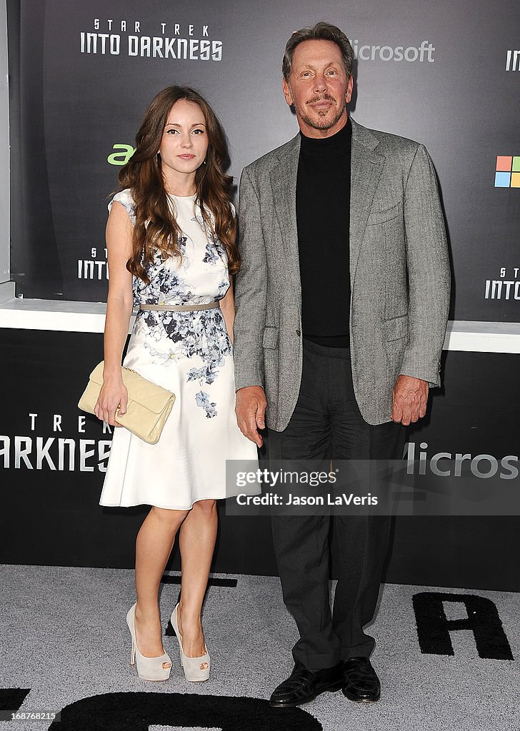 Larry Ellison and Nikita Kahn attend the premiere of "Star Trek Into