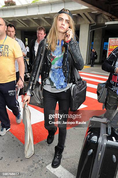 Cara Delevingne is seen arriving at Nice airport during The 66th Annual Cannes Film Festival on May 15, 2013 in Nice, France.