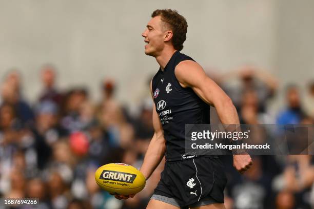 Patrick Cripps of the Blues trains during a Carlton Blues AFL training session at Ikon Park on September 18, 2023 in Melbourne, Australia.