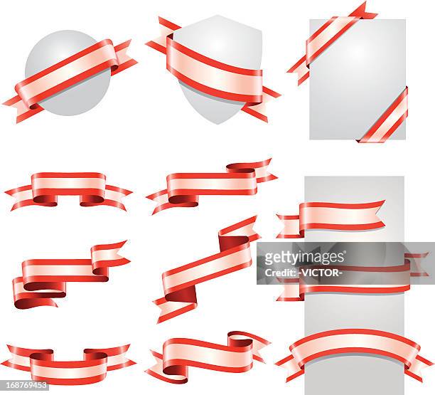 リボンセット(赤い&ホワイト） - サッシュ点のイラスト素材／クリップアート素材／マンガ素材／アイコン素材