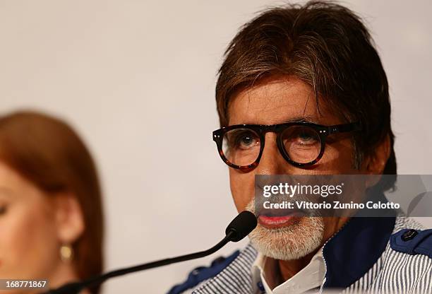 Actor Amitabh Bachchan attends the 'The Great Gatsby' Press Conference during the 66th Annual Cannes Film Festival at the Palais des Festivals on May...