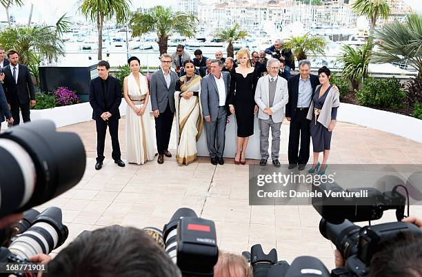 Jury members Cristian Mungiu, Naomi Kawase, Christoph Waltz, Vidya Balan, Daniel Auteuil, Nicole Kidman, jury president Steven Spielberg and jury...