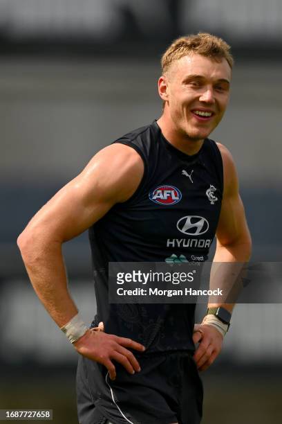 Patrick Cripps of the Blues trains during a Carlton Blues AFL training session at Ikon Park on September 18, 2023 in Melbourne, Australia.