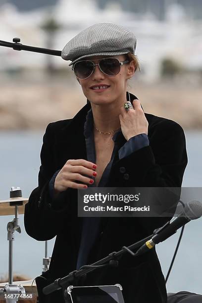 Singer Vanessa Paradis rehearses her new song 'Love Song' on the 'Le Grand Journal' TV show set during the 66th annual Cannes Film Festival on May...