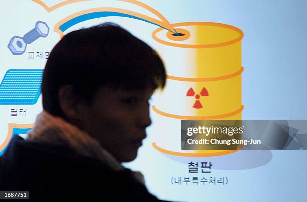 Student looks at a map that shows the locations of nuclear power plants on the Korean Peninsula at a museum December 14, 2002 in Seoul, South Korea....