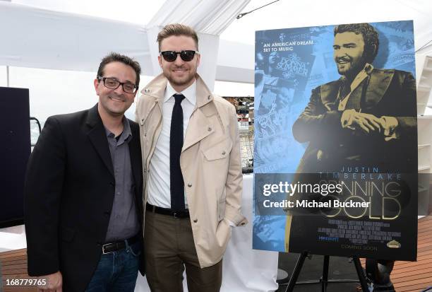 Timothy Scott Bogart and Justin Timberlake attends the opening day at Torch Cannes celebrating the film "Spinning Gold" during the The 66th Annual...