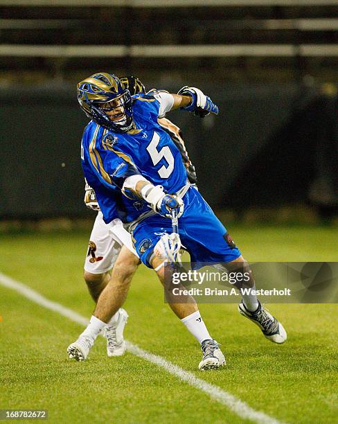 Casey Cittadino of the Charlotte Hounds saves the ball from going out of bounds during second half action against the Rochester Rattlers at American...