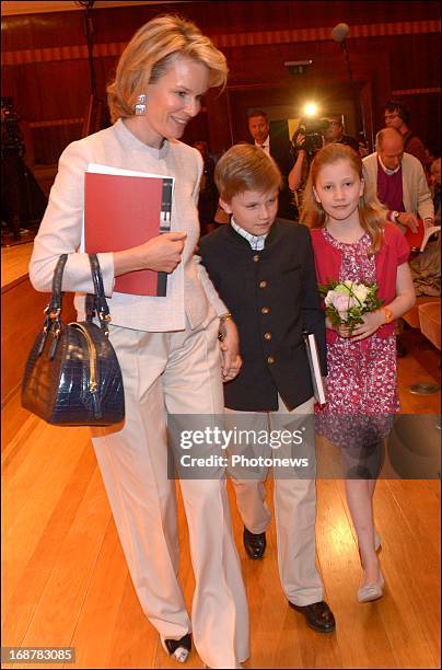 Princess Mathilde of Belgium with her children Princess Elisabeth and Prince Gabriel as they attend the Queen Elisabeth Musical Contest on May 15,...