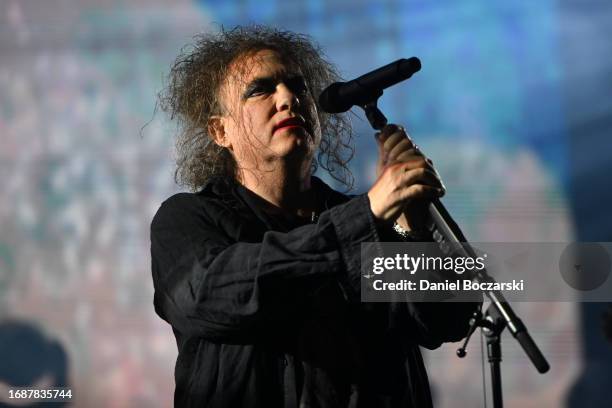 Robert Smith of The Cure performs during Riot Fest 2023 at Douglass Park on September 17, 2023 in Chicago, Illinois.