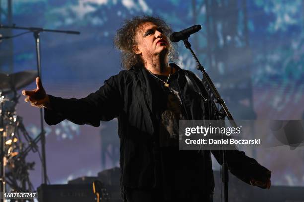 Robert Smith of The Cure performs during Riot Fest 2023 at Douglass Park on September 17, 2023 in Chicago, Illinois.