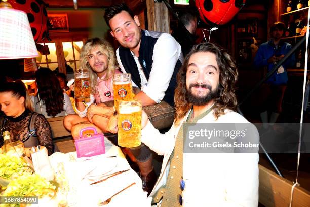 Bill Kaulitz, Marc Eggers and Tom Kaulitz during the 188th Oktoberfest at Käferzelt on September 24, 2023 in Munich, Germany.