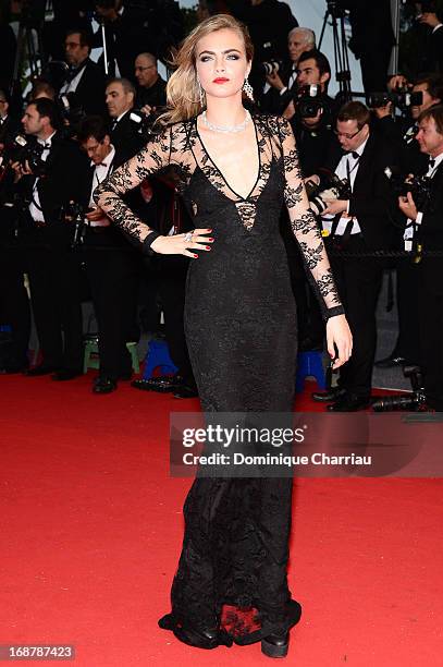 Model Cara Delevingne attends the Opening Ceremony and premiere of 'The Great Gatsby' during the 66th Annual Cannes Film Festival at Palais des...