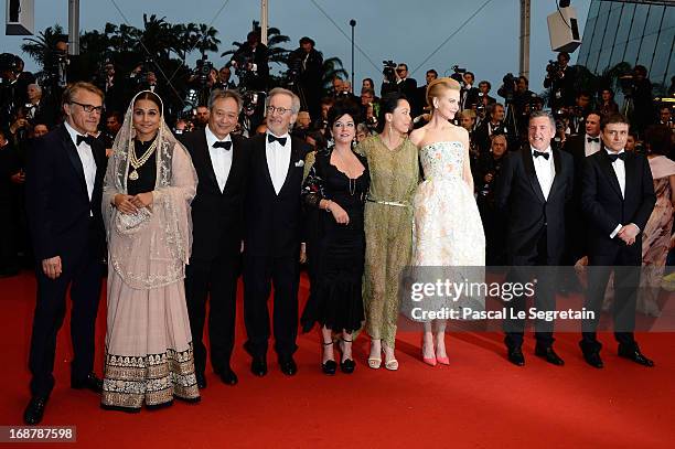 Christoph Waltz, Vidya Balan, Ang Lee, Steven Spielberg, Lynne Ramsay, Naomi Kawase, Nicole Kidman, Daniel Auteui and Cristian Mungiu attend the...