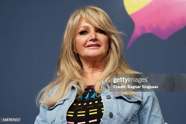 Bonnie Tyler of the United Kingdom attends a photocall for the Eurovision Song Contest 2013 at Malmo Arena on May 15, 2013 in Malmo, Sweden.