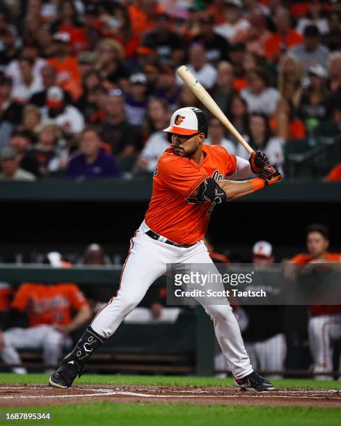 Anthony Santander of the Baltimore Orioles at bat against the Tampa Bay Rays during the first inning at Oriole Park at Camden Yards on September 16,...