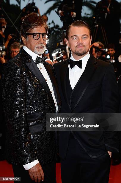 Amitabh Bachchan and Leonardo DiCaprio attends the Opening Ceremony and 'The Great Gatsby' Premiere during the 66th Annual Cannes Film Festival at...