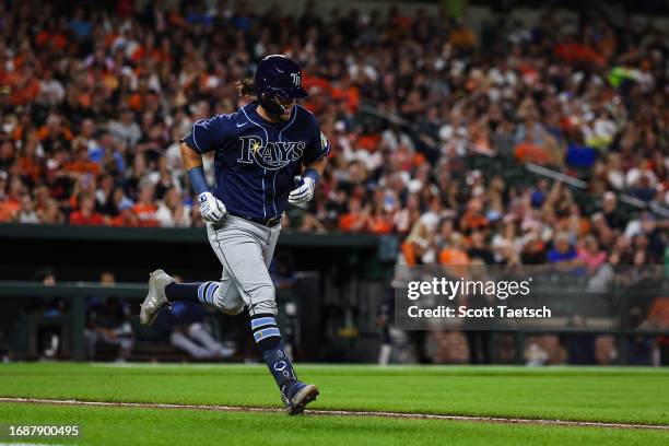 Tristan Gray of the Tampa Bay Rays in his first at bat during his major league debut in the eighth inning of the game against the Baltimore Orioles...