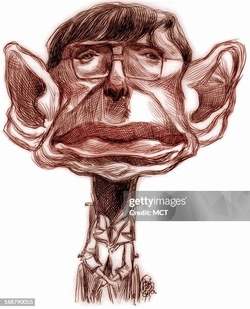 Ron Coddington caricature of nuclear physicist Stephen Hawking.