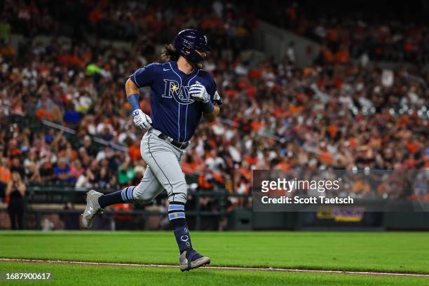 Tristan Gray of the Tampa Bay Rays in his first at bat during his major league debut in the eighth inning of the game against the Baltimore Orioles...
